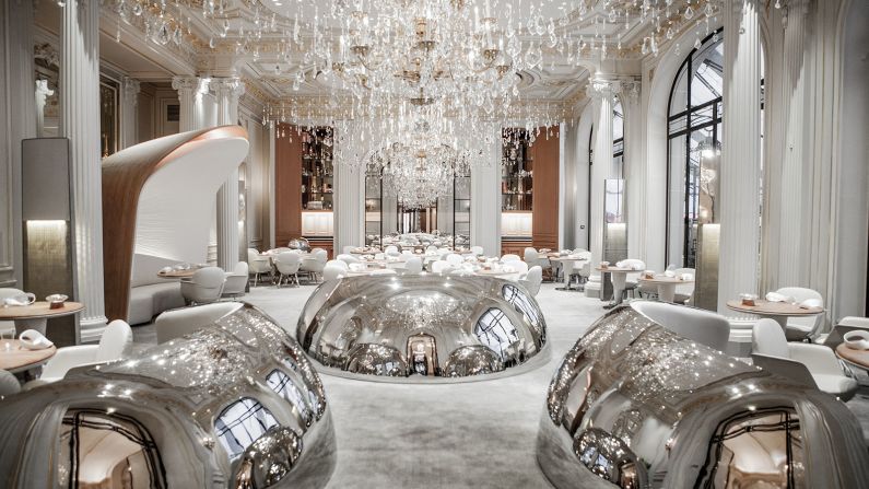 16. Alain Ducasse Au Plaza Athenee -- Paris, France: Located in the Plaza Athenee hotel in Paris, the Alain Ducasse Au Plaza Athenee is a dazzling display of chrome and crystal -- and then there's the food.