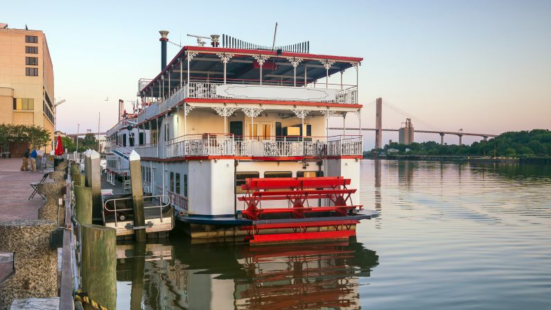 March in Savannah: The city is a river town, not directly on the coast. The Historic District waterfront is a popular place to eat, drink and in general be merry.