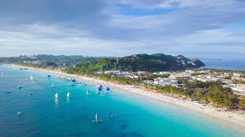 March in Philippines: Boracay, an island in central Philippines, is known for its resorts, coral reefs, pristine beaches and clear, turquoise waters.